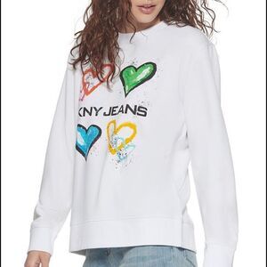 DKNY Jeans Four Hearts Crew Neck Long Sleeve Graphic Sweatshirt